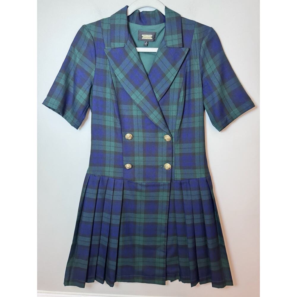 Alexia Admor Blue and Green Plaid Mini Dress